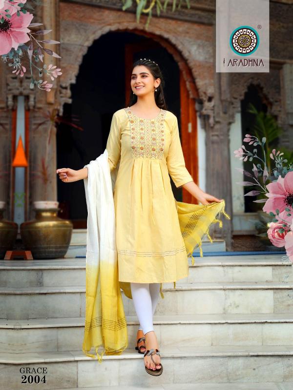 Aradhna Grace 2 Nayra  Cotton Designer Cut Kurti With Dupatta